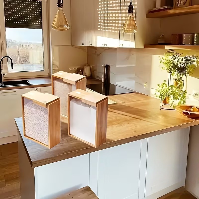 Stackable Pantry Bin - 3 قطع من حاويات تخزين الخيزران