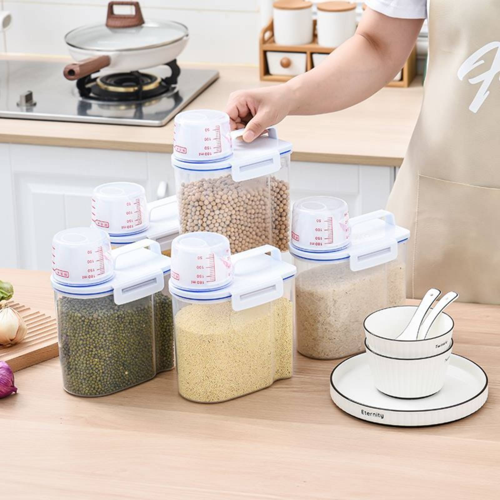 Food Storage In Pantry - حاوية تخزين الأرز الآمنة مع مقياس