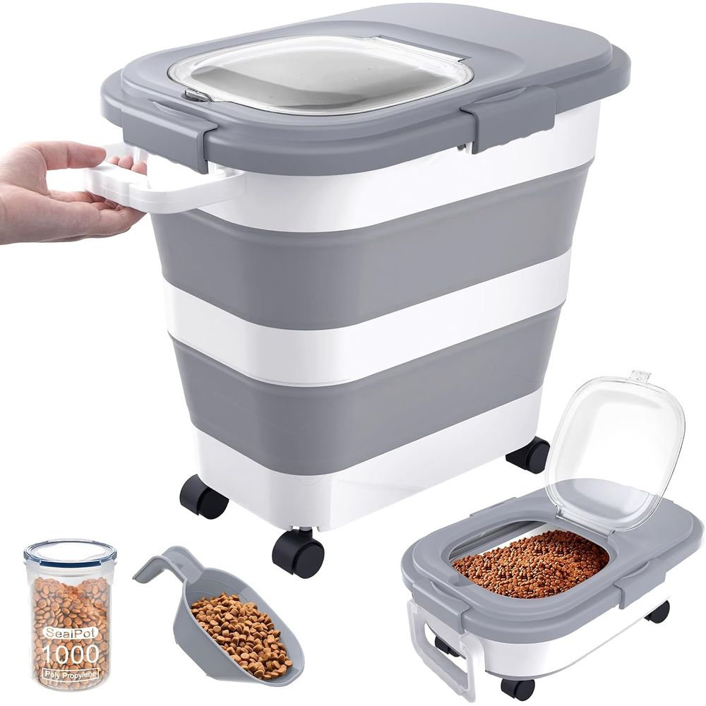 Food Storage With Wheels - حاوية تخزين طعام الكلاب محكمة الإغلاق،