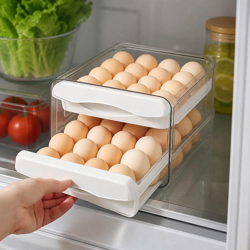 Food Storage Eggs - حاوية بلاستيكية لتخزين البيض ذات مستويين